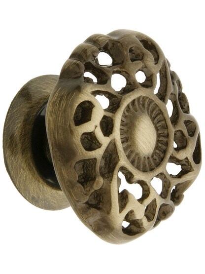 Cast Brass Ornate Cabinet Knob - 1 1/2 inch Diameter in Antique Brass.